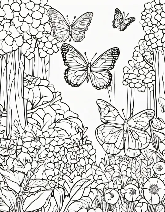 Butterfly Forest Coloring Scene