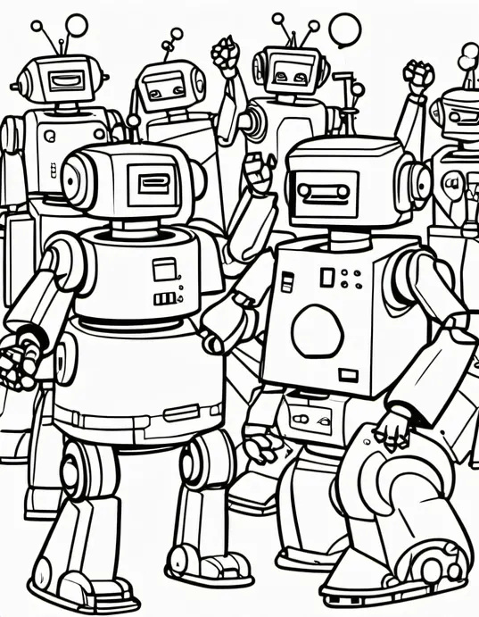 Color Robots Playing Music at a Dance Party!