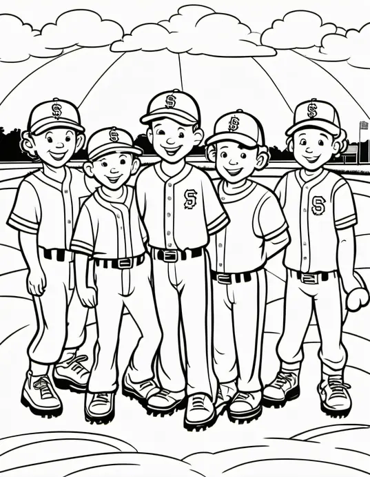 Coloring Baseball Players on a Sunny Field