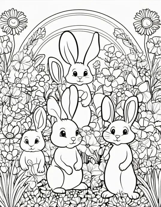Springtime Bunny Garden Coloring Page