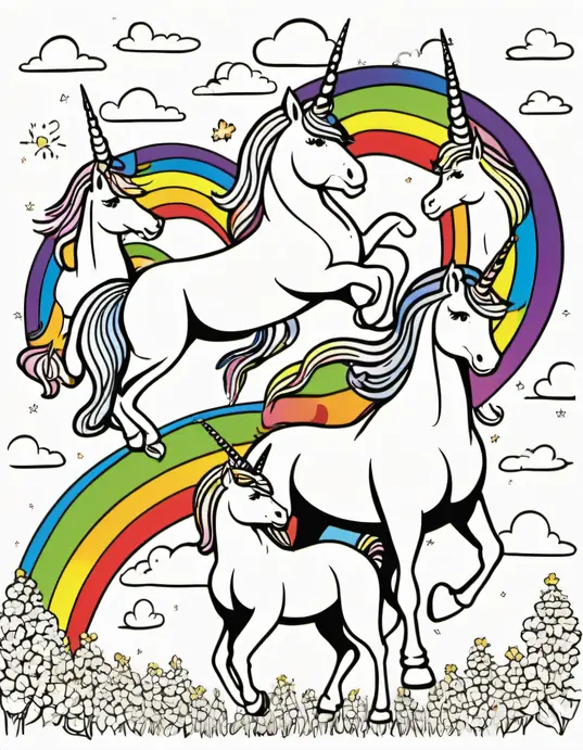 Magical Unicorn Rainbow Coloring Scene for Kids
