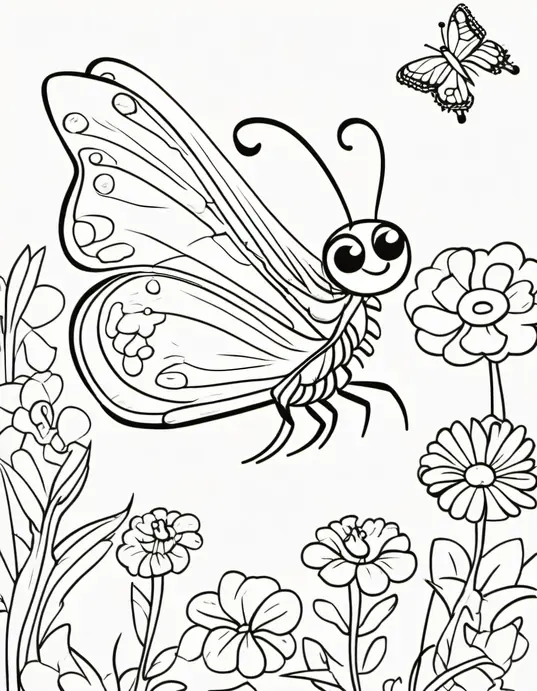 Colorful Caterpillar Transformation Garden Butterfly Scene