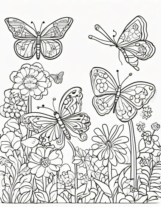 Butterfly Garden Coloring Scene