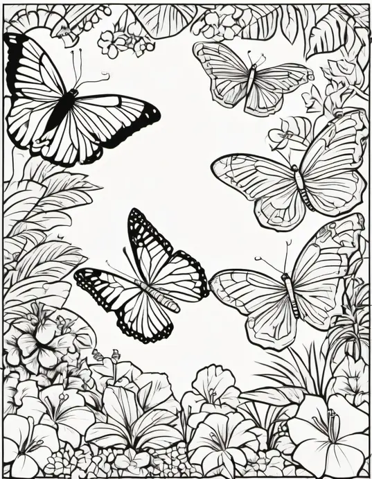 Colorful Tropical Butterfly Garden Scene for Kids