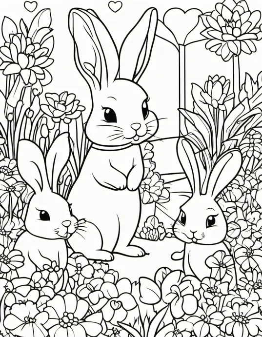 Sweet Heart Coloring: Valentine's Day Bunny Garden