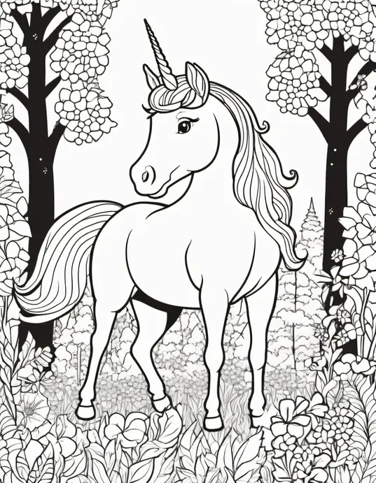 Magical Unicorn Forest Coloring Page for Princesses