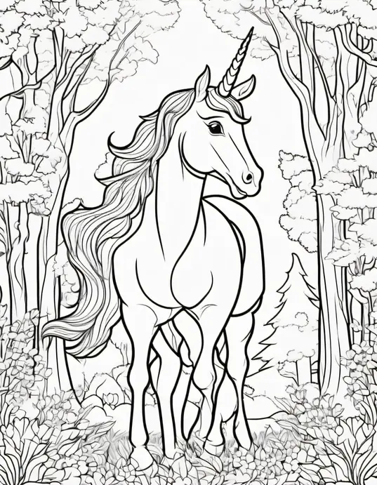 Magical Unicorn Forest Coloring Page