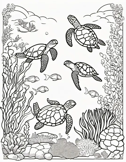 Underwater Turtle Rainbow Coloring Scene