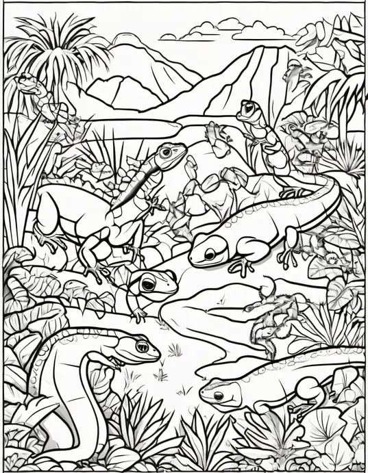 Color Exotic Rainforest Reptiles Jungle Scene