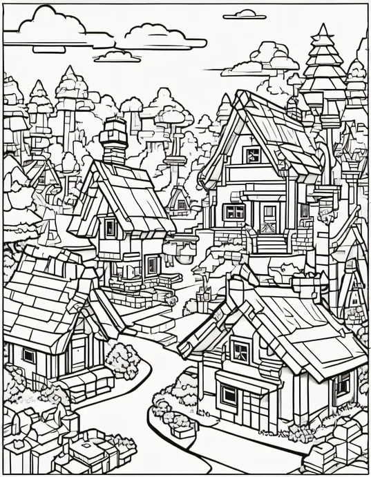 Minecraft Forest Village Coloring Page
