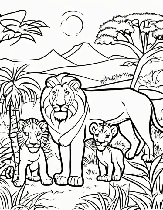 Color in a Sunny Savanna Lion Cub Playtime