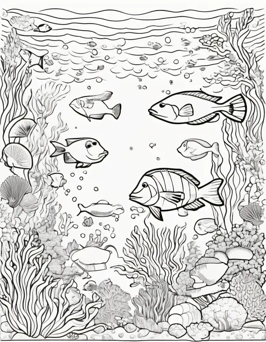 Underwater Rainbow Reef Coloring Scene