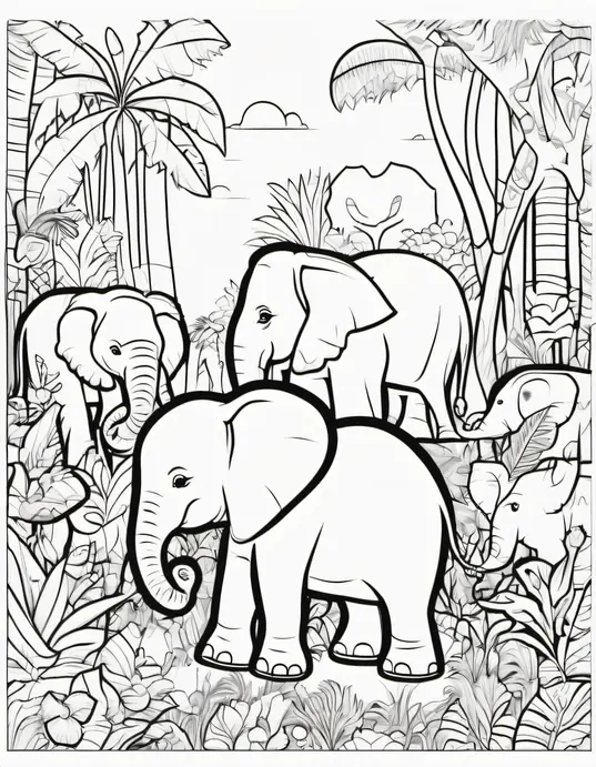 Color and Play: Cute Baby Elephant Jungle Scene