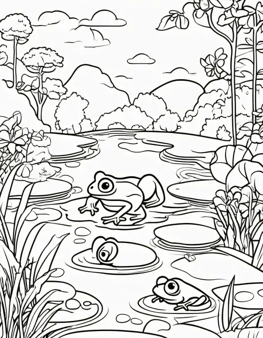 Colorful Frog Pond Adventure Scene