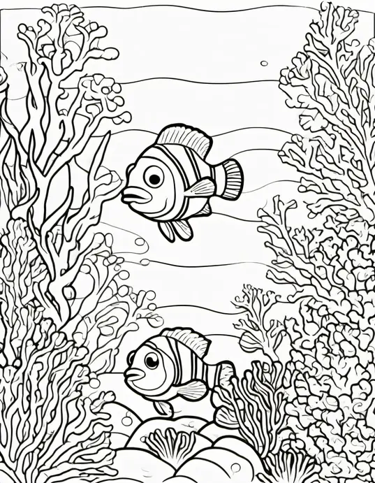 Color Underwater Friends: Playful Clownfish Coloring Page