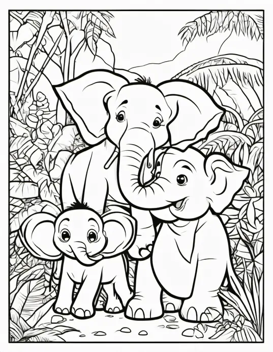 Colourful Jungle Babies: Elephant, Tiger, and Monkey Scene