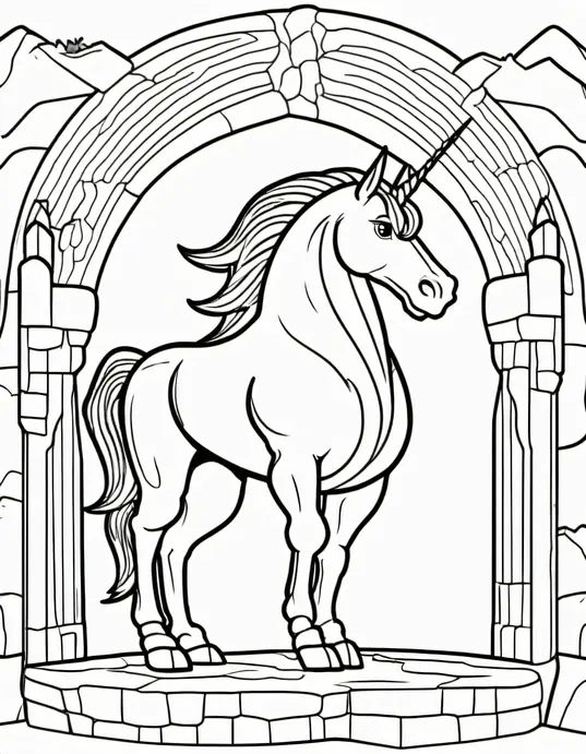 Color Magical Unicorn Dragon Rainbow Cave Scene