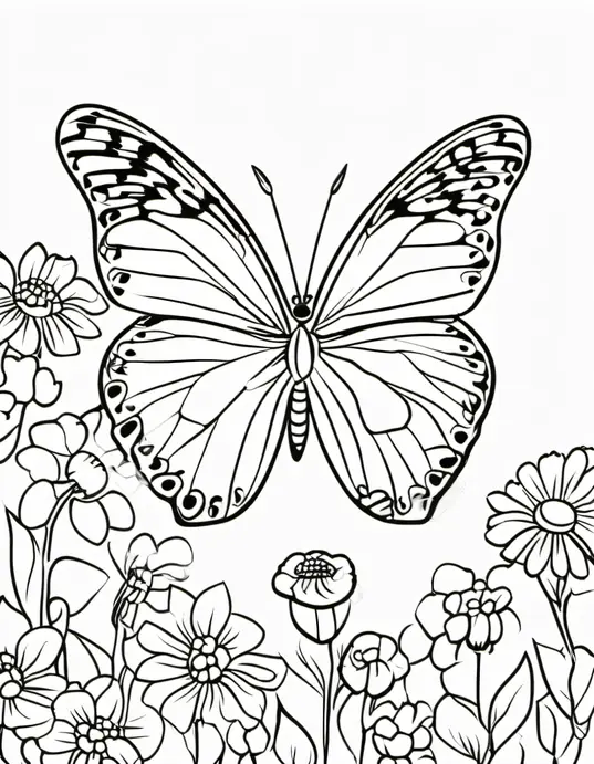 Butterfly Garden Coloring Page for Kids