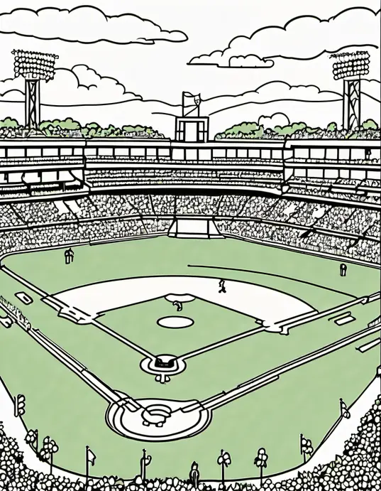 Color and Play: Sunny Baseball Field Coloring Scene
