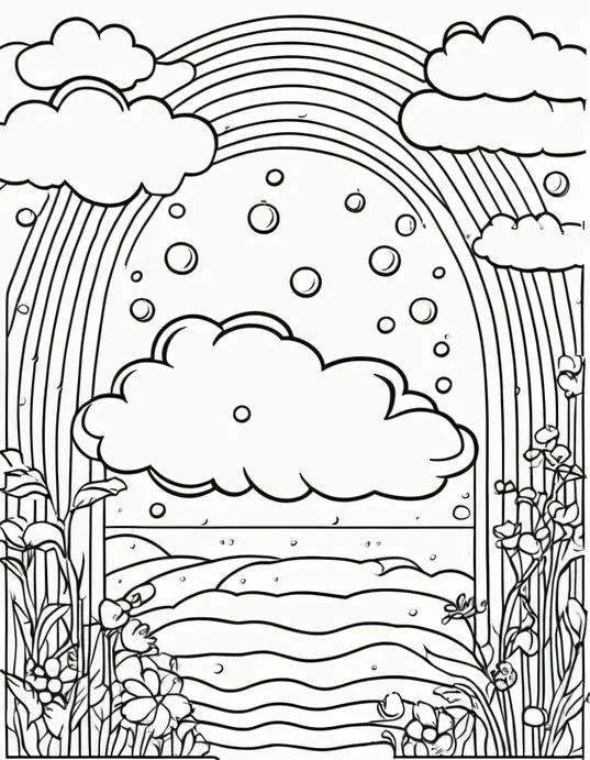 Sunny Rainbow Coloring Scene