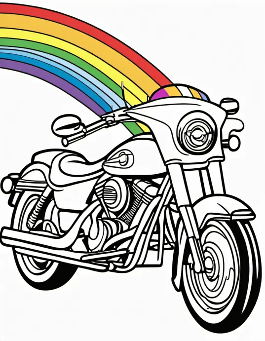 Vibrant Motorcycle Rainbow Ride Coloring Page