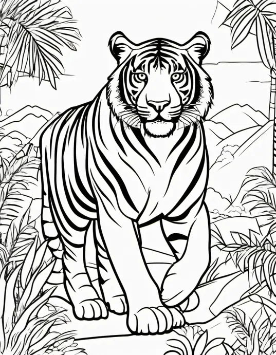 Colorful Tiger Jungle Safari Scene