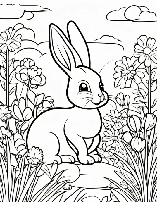 Coloring Springtime Bunny Garden