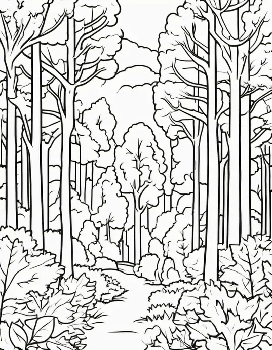 Autumn Forest Leaf Coloring Scene