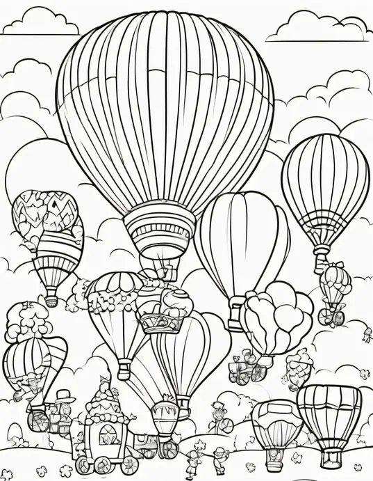 Birthday Party Coloring Scene: Happy Balloon Parade
