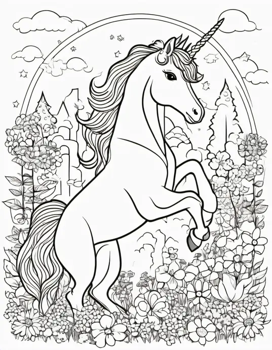 Magical Unicorn Garden Coloring Page for Princesses