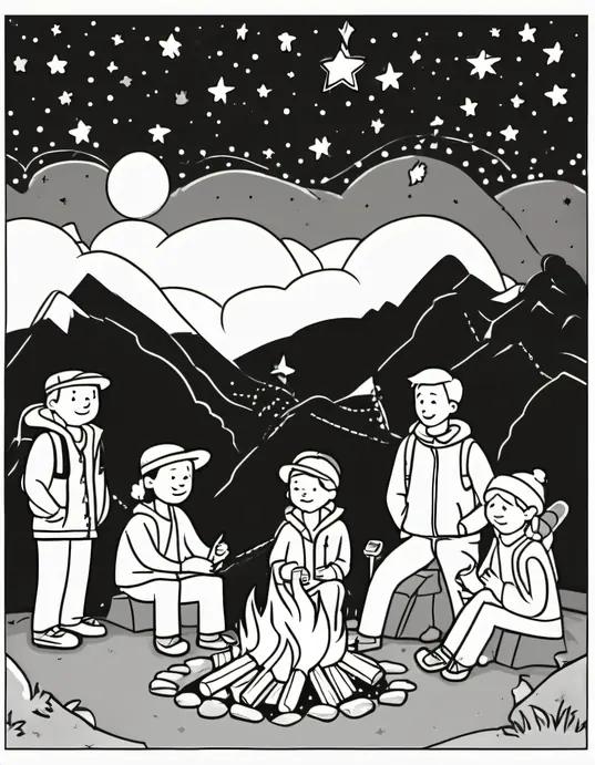 Color Campfire Scenes Under the Stars