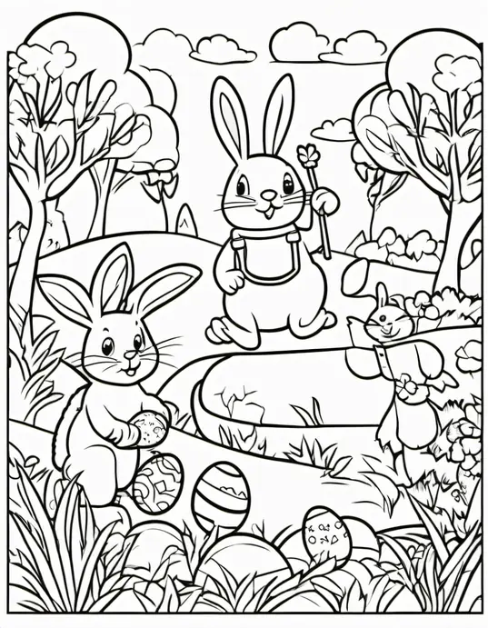 Easter Egg Hunt Coloring Scene