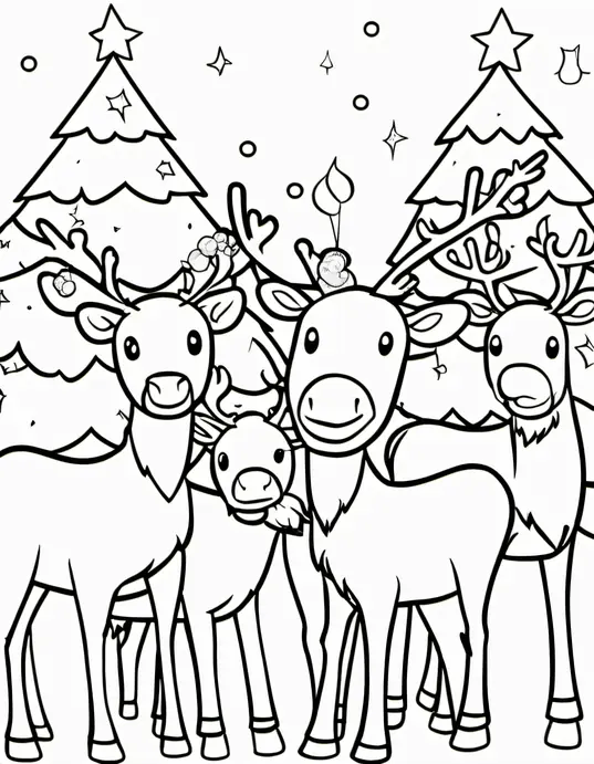 Santa's Magical Reindeer Coloring Page