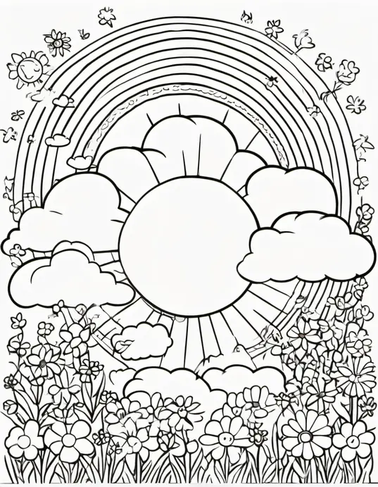 Sunny Day Rainbow Coloring Scene