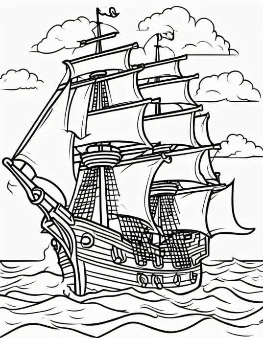 Pirate Ship Coloring Adventure Scene