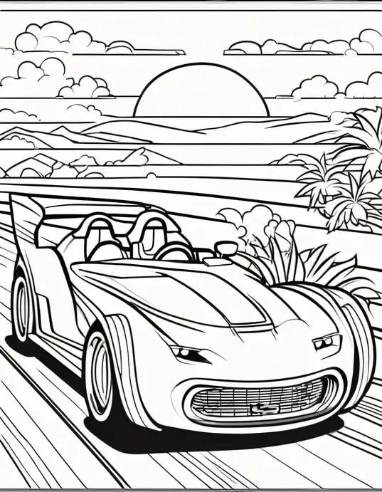 Colorful Sunset Race Car Scene for Kids