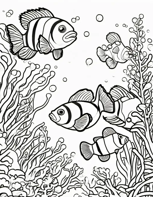 Colour Underwater Friends: Playful Clownfish Scene
