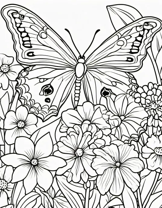 Springtime Garden Butterfly Coloring Page