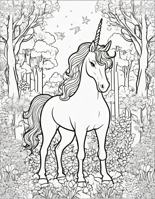 Magical Unicorn Forest Coloring Page