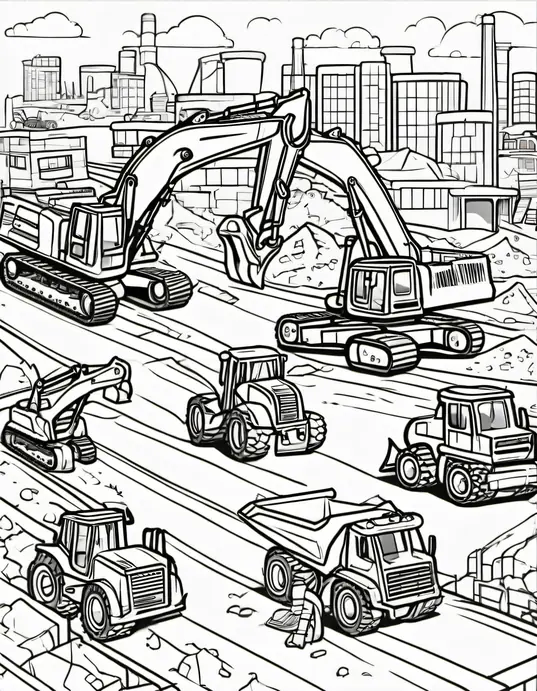 Exciting Construction Site Coloring Scene for Kids