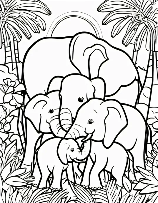 Color Jungle Elephants Under the Sun