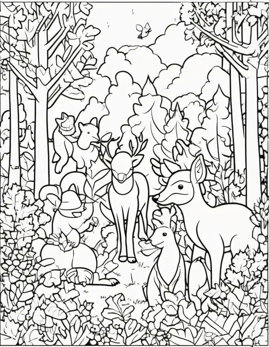 Autumn Forest Animals Coloring Page Delight