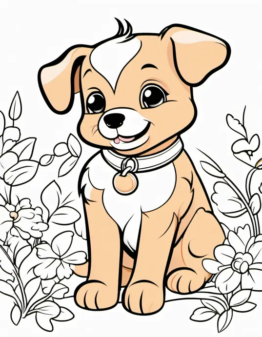 Colorful Peachy Puppy Coloring Page