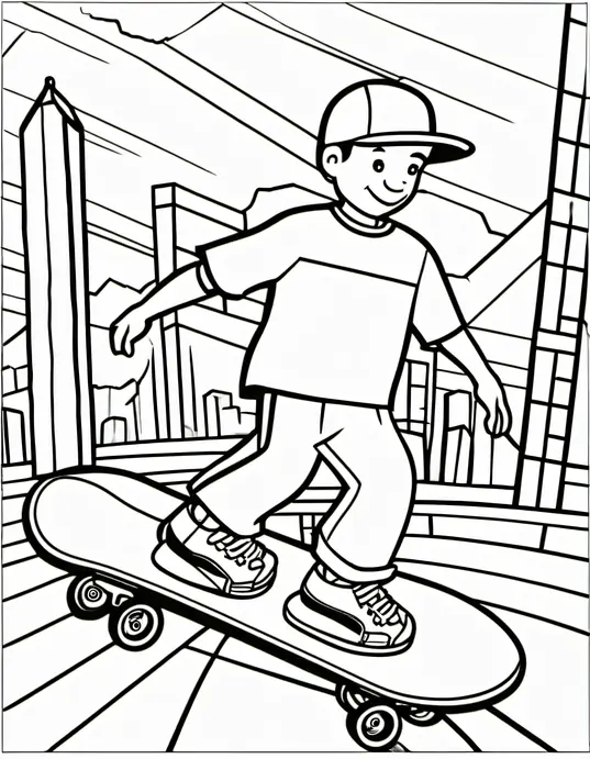 Skateboard Park Coloring Scene for Kids