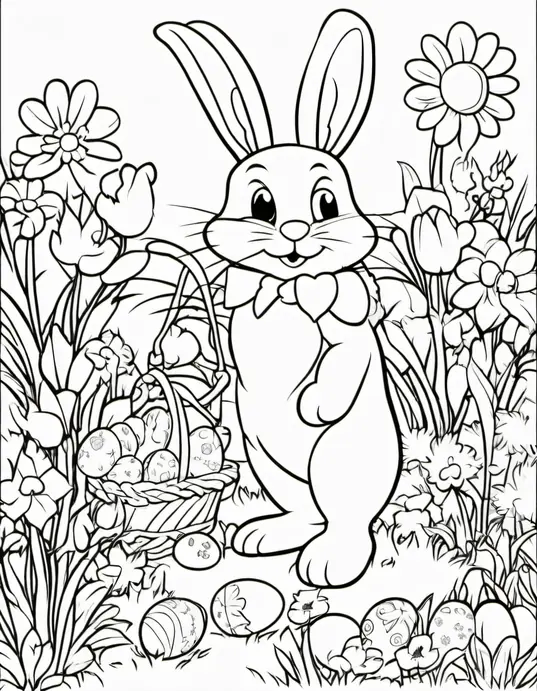 Easter Bunny Garden Coloring Scene