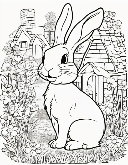 Easter Bunny Garden Coloring Page