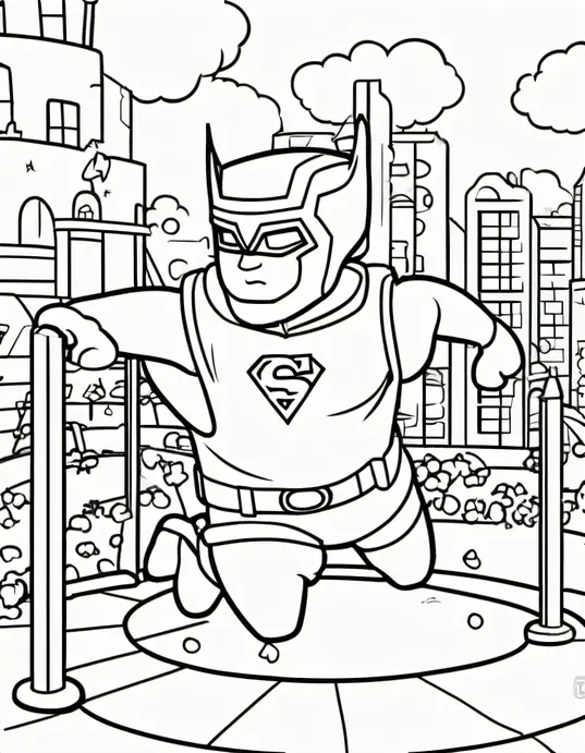 Superhero Playground Coloring Scene