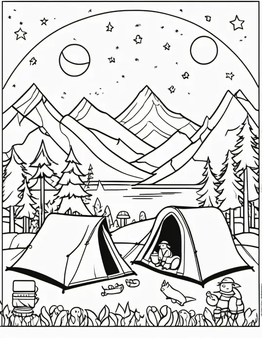 Color Campsite Creatures Under Moonlight
