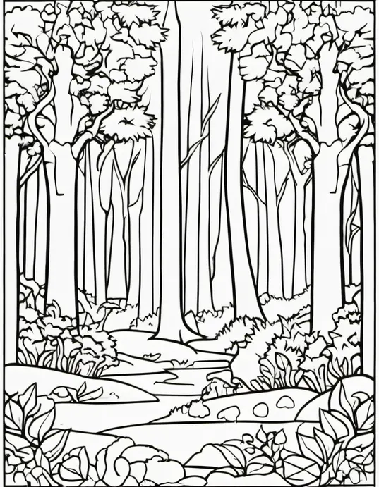 Enchanted Forest Coloring Scene for Kids