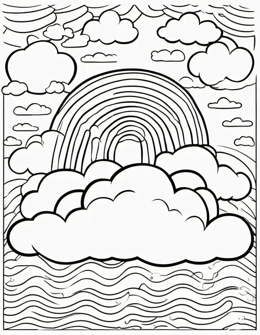 Sunny Rainbow Cloud Coloring Page